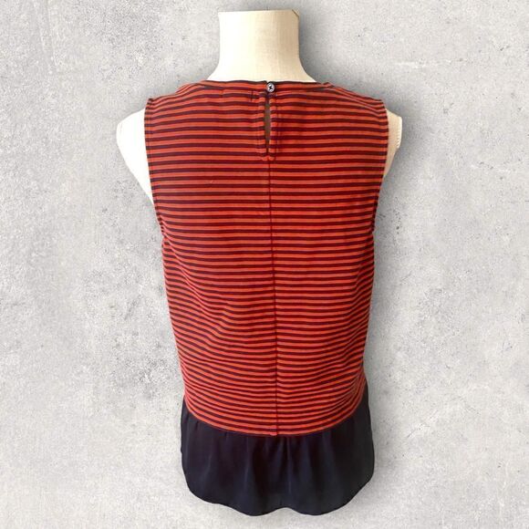 J Crew Factory | Navy Blue Red Striped Ruffle Flounce Hem Tank Top Blouse Size S - Picture 3 of 6